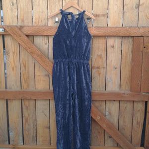 LOFT Purple Crushed Velvet Jumpsuit Tie Halter Sleeveless Elastic Waist Womens S